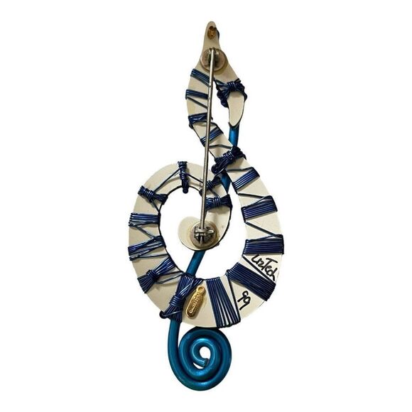 Vintage Liztech Artisian Signed Brooch Treble Clef Music Note - Picture 3 of 11